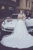 A Line Round Neck Tulle Wedding Dresses With Appliques Wedding STAPYP3F2BA