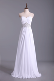 Sweetheart Chiffon Floor Length A Line Prom Dress Beaded