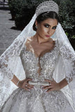 Long Sleeves A Line Wedding Dresses Tulle With Applique And