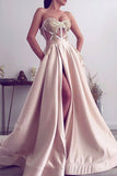 A Line Sweetheart Satin With Applique And Slit