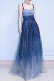 Elegant A Line Royal Blue Straps Floor Length Prom Dresses, Ombre Dance Dresses STA15150