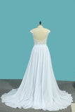 Chiffon A Line Scoop Wedding Dresses With Applique And Slit Sweep