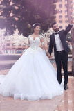 V Neck Long Sleeves A Line Wedding Dresses Tulle With
