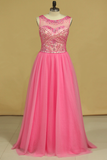 Open Back Prom Dresses Scoop A Line Beaded Bodice Floor Length Tulle