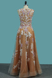 Prom Dresses Straps Tulle A Line With Applique And Beads
