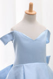 Satin A Line Off The Shoulder Asymmetrical Flower Girl Dresses With