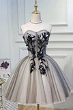 Elegant A Line Strapless Tulle Homecoming Dresses with Lace up Black Short Prom Dresses STA14974