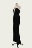Sexy Black Mermaid V Neck Strapless Prom Dresses with Slit, Evening STA20435