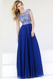 Dresses A-Line Scoop Floor-Length Dark Royal Blue Chiffon Beaded Bodice