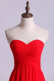 Red High Low Sweetheart A Line Pleated Bodice Flowing Chiffon