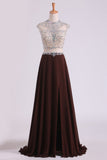 Scoop Prom Dresses A Line Beaded Bodice Chiffon & Tulle With Slit Color