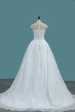 Tulle Scoop A Line Wedding Dresses With Applique And Beads