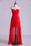 Red High Low Sweetheart A Line Pleated Bodice Flowing Chiffon