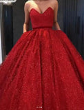 Sparkly Ball Gown Burgundy Strapless Sweetheart Prom Dresses, Long Quinceanera Dresses STA15428