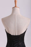 Evening Gown Sweetheart Mermaid Floor Length Corset Black Lace Tulle Illusion
