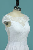 A Line Wedding Dresses Sexy Open Back Scoop Cap Sleeves Elastic Satin &