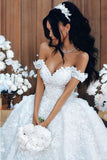 A Line Off The Shoulder Wedding Dresses Tulle With Applique And STAPR88F3G3