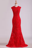 Prom Dresses Mermaid With Beading Scoop Sweep Train Lace