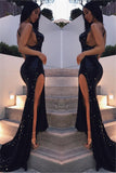 Sexy Black Sequin Shiny Long Front Split Open Back Prom Dresses Prom