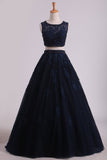 Two-Piece Scoop Floor Length Tulle Quinceanera Dresses With Beads And