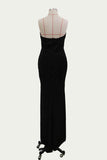 Sexy Black Mermaid V Neck Strapless Prom Dresses with Slit, Evening STA20435
