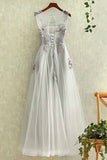 Tulle With Applique A Line Prom Dresses Scoop Lace
