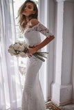 Two Pieces Ivory Lace Mermaid Off The Shoulder Wedding Dresses Beach Wedding STAPY4YB198