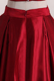 Two Pieces High Neck A Line Prom Dresses Satin Floor