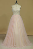 Prom Dresses Sweetheart Beaded Bodice A Line Tulle Sweep