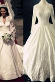 Luxury Wedding Dresses A-Line V-Neck Satin Royal Train Long
