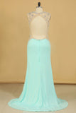 Spandex Prom Dresses V Neck Open Back With Beading Sweep