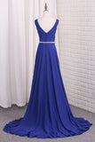 V Neck Bridesmaid Dresses A Line Chiffon With Beads And