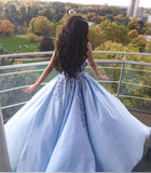 Princess Ball Gown Blue Appliques Strapless Quinceanera Dresses, Sweet 16 Dresses STA15290