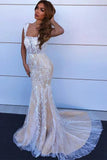 Charming Mermaid Square Neck Straps Lace Wedding Dresses, Bridal STA20403