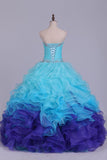 Quinceanera Dresses Ball Gown Sweetheart Floor Length Organza With Beading Sash