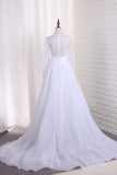 Wedding Dresses Scoop Long Sleeves Tulle & Organza With Applique Sweep Train