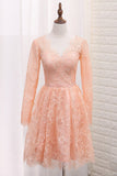 A Line V Neck Long Sleeves Lace Homecoming Dresses With