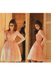 Lace Homecoming Dresses A Line V Neck Long Sleeves With Handmade