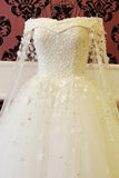 2024 Off The Shoulder Wedding Dresses A Line With Beading Court Train Tulle Lace P7DKT3K1