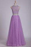 Two Pieces Bateau Prom Dress A Line With Beading