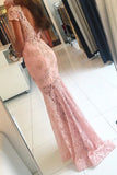 V Neck Short Sleeves Prom Dresses Mermaid Lace With Applique And