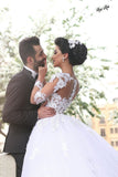V Neck Long Sleeves A Line Wedding Dresses Tulle With
