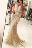 Bateau Cap Sleeves Prom Dresses Mermaid Tulle With Appliques And
