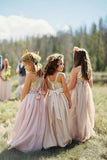 A line Blush Pink Flower Girl Dresses with Sash Gold Top Dresses for Kids STA15545