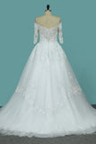 Wedding Dresses A Line Mid-Length Sleeves Tulle With