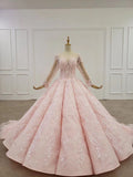 Elegant Ball Gown Pink Long Sleeves Appliques Prom Dresses, Quinceanera STA20482