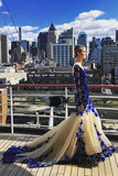 Mermaid Royal Blue Scoop Appliques Tulle Prom Dresses Long Evening STA20464