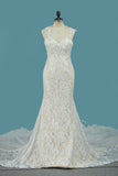 Spaghetti Straps Lace Mermaid Wedding Dresses With