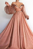Stunning Long Sleeve Sexy Off the Shoulder Tulle Beading Prom Dresses V Neck Party Dresses STA15436
