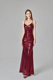 Spaghetti Straps Burgundy Prom Dresses Mermaid Sequins Party Dresses, Dance Dresses STA15412